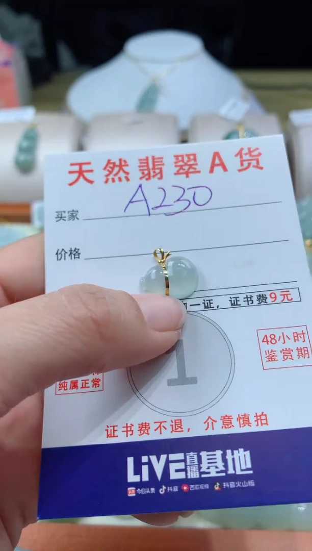 【闪购商品】翡翠颈饰18K金镶嵌 天然A货翡翠挂件