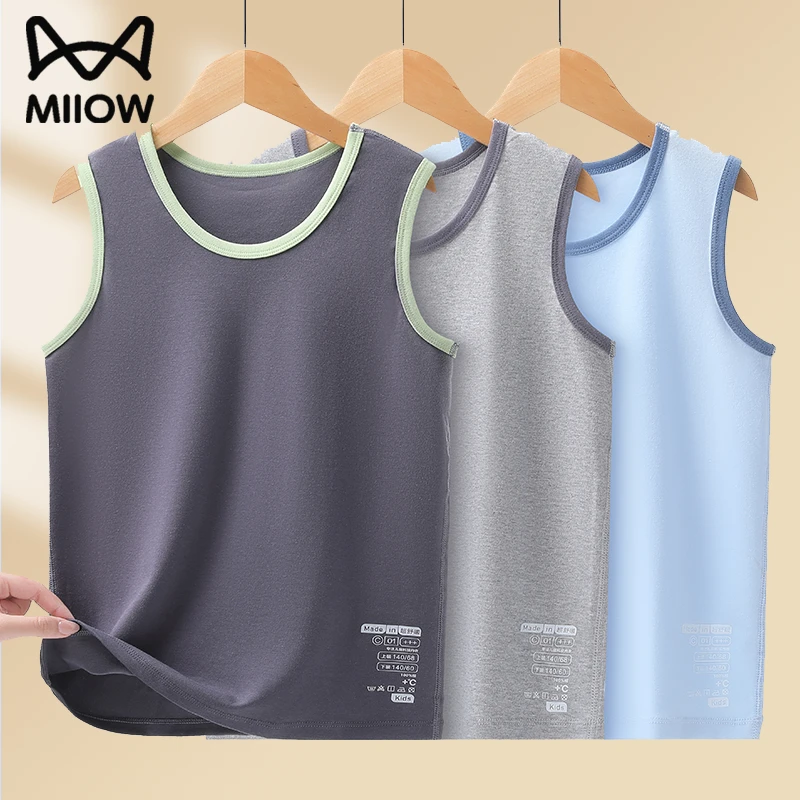 猫人纯棉儿童背心内穿男童无袖打底上衣中学生男款纯色坎肩中大童