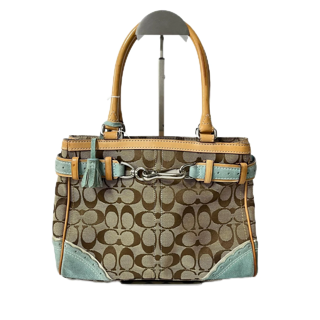 95新 COACH/蔻驰 经典老花帆布拼皮单肩手提包  MM-80492