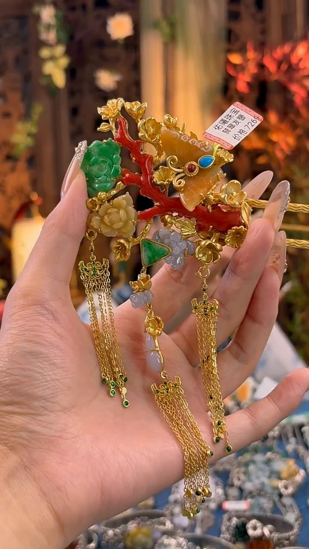 银S925镶嵌挂件翡翠发簪