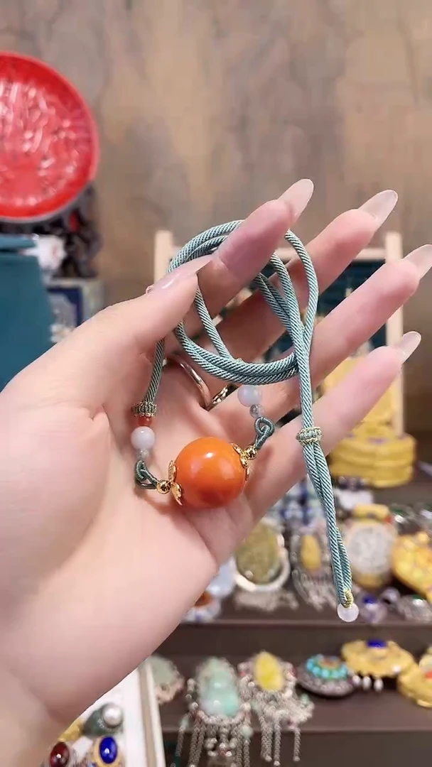 非遗手工漆单珠项链橙色