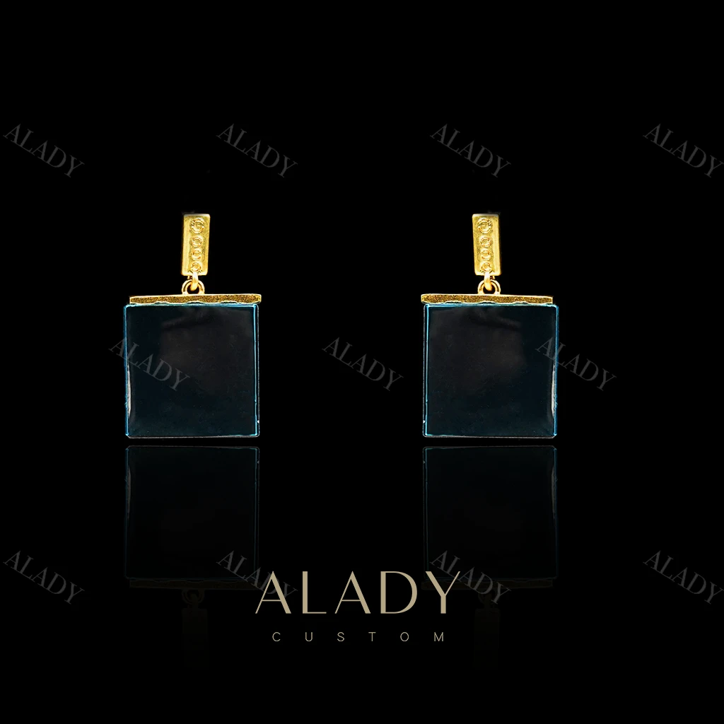 合金合成锆石耳饰 蓝色映入心灵简约方形气质耳钉