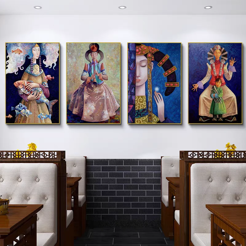 少数民族装饰画饭店挂画内蒙古特色文化元素画餐厅墙面装饰壁画