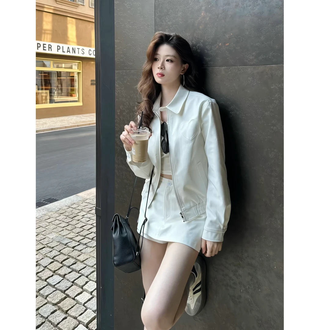 智性静奢风 白色百搭老钱短款夹克外套半身裙套装