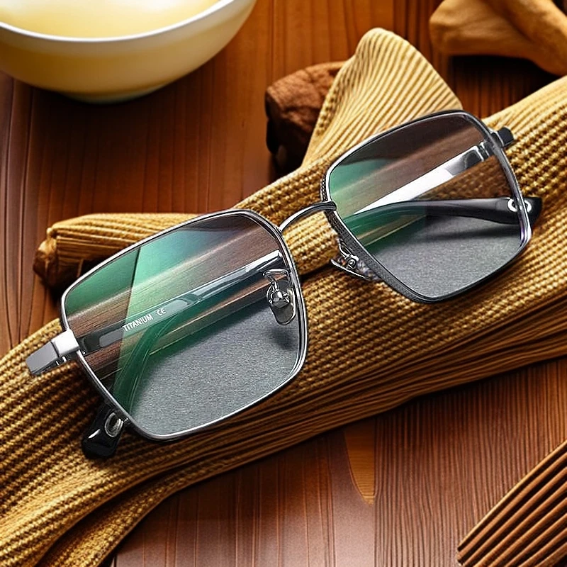 纯钛近视眼镜男士款超轻可配度数商务散光男生方形银色大脸眼镜框