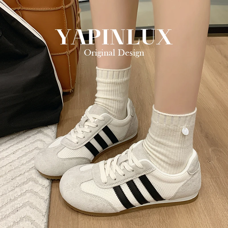 苏茵茵风格平底德训鞋女小白鞋网纱透气2025休闲板鞋阿甘鞋运动鞋