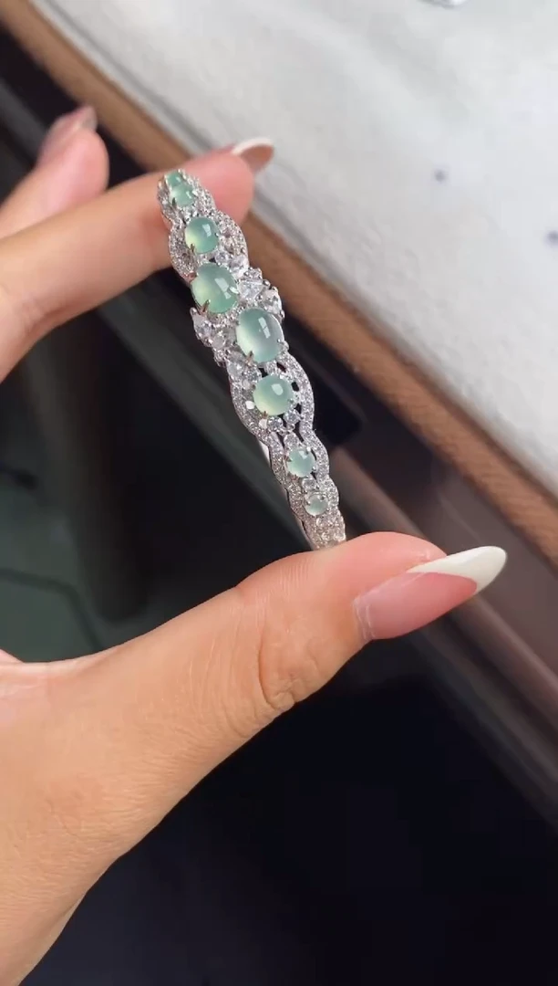 银S925镶嵌戒指翡翠天然A货翡翠