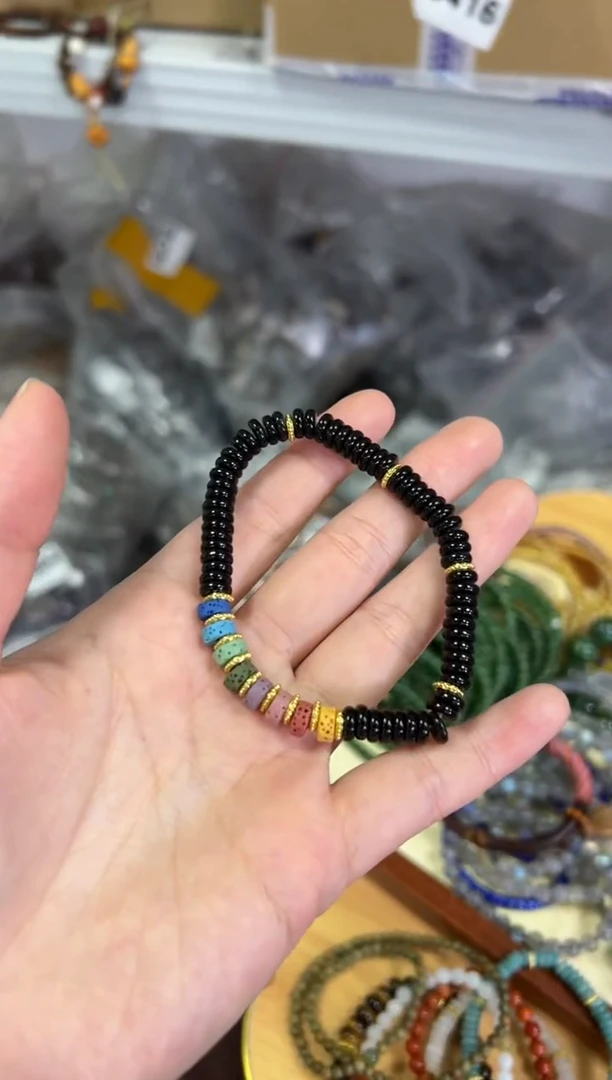 【闪购商品】黑曜岩手链未镶嵌黑曜石彩色多宝款手链[0946]