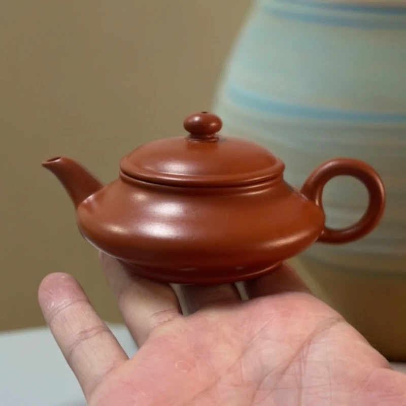 【锐记扁壶】潮州原矿朱泥壶半手工壶虚扁壶容量110cc