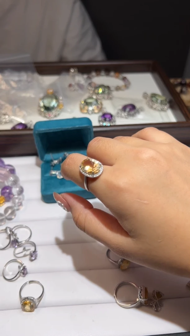 银S925镶嵌戒指黄晶巴西黄水晶戒指