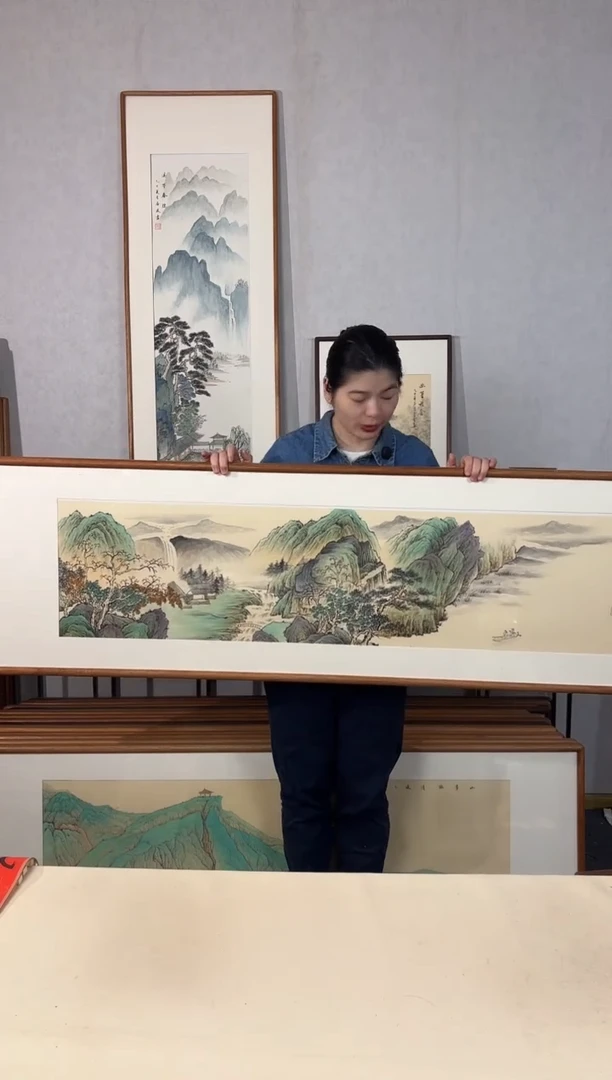 国画手绘*溪山泛隐*52*172cm带框发货