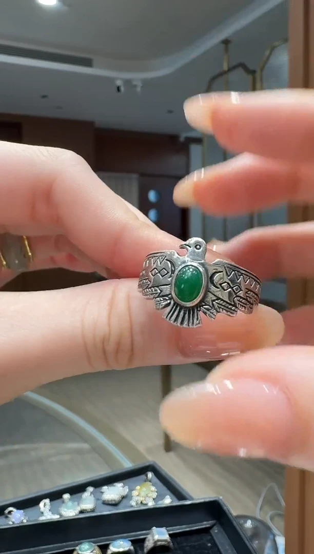 银S925镶嵌戒指翡翠银镶