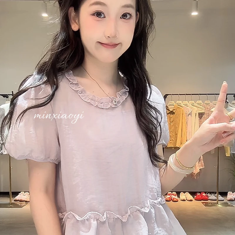 【闵笑一】星黛露 夏季新甜美简约圆领短袖上衣罩衫两件套配吊带