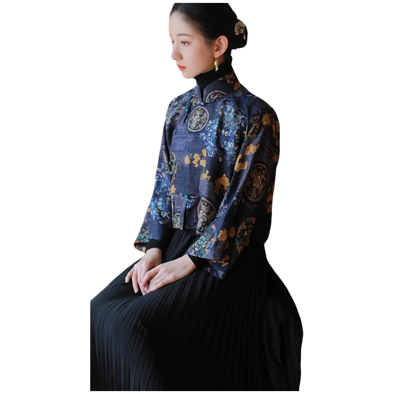 【咖德诺】梨落小满古典印花女中式汉服短襦古风春秋衬衫类短上衣