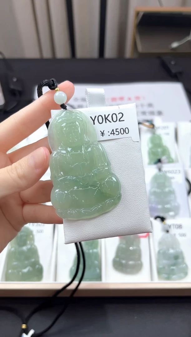 翡翠未镶嵌颈饰Y0K02冰绿超大观音