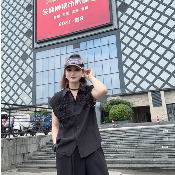 翻领拼接花朵时尚百搭衬衫女士韩版显瘦宽松气质