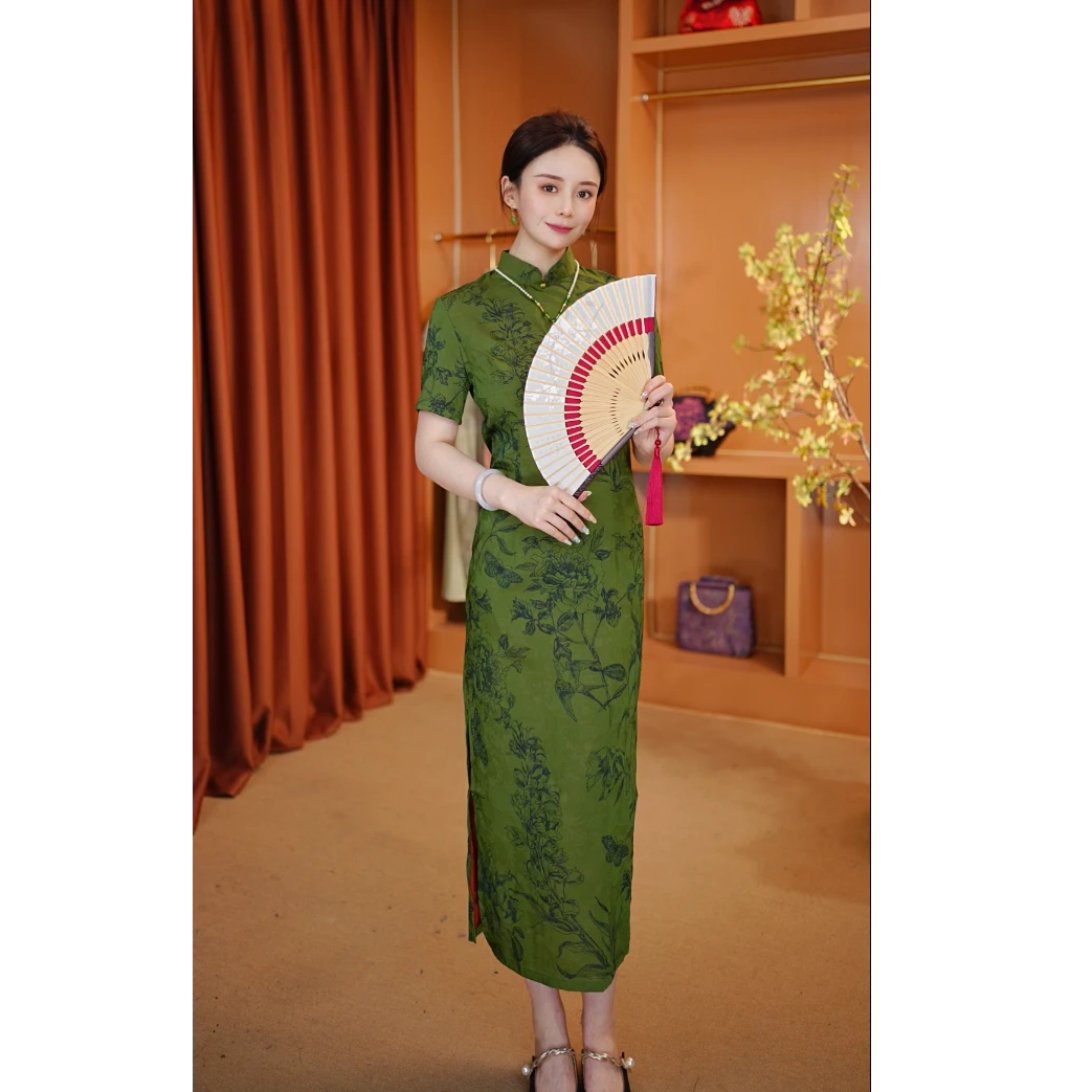 [竹影]高腰裙日常新中式薄款常规款旗袍春夏