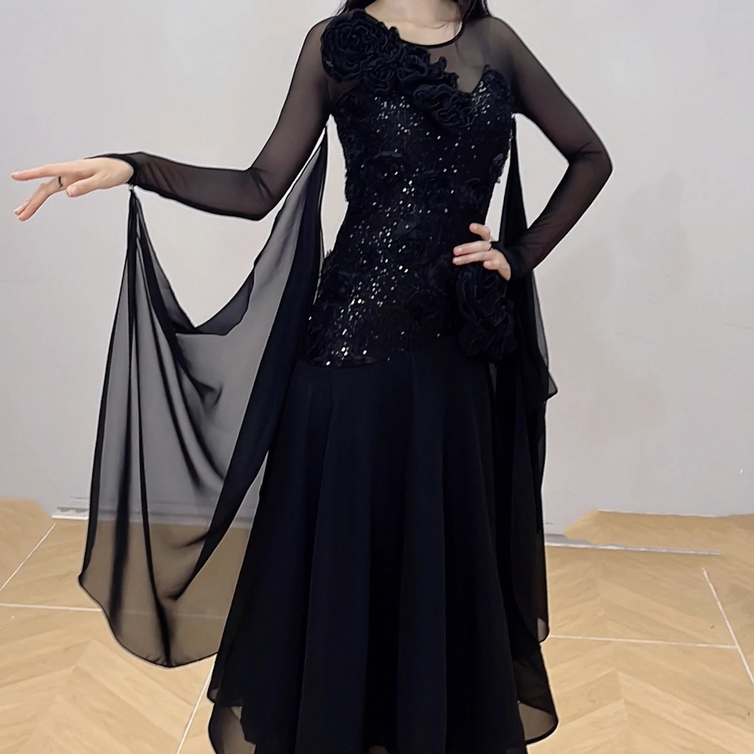 【LP舞服】原创设计-轻奢立体玫瑰花朵连衣裙气质显瘦收腰修身修身