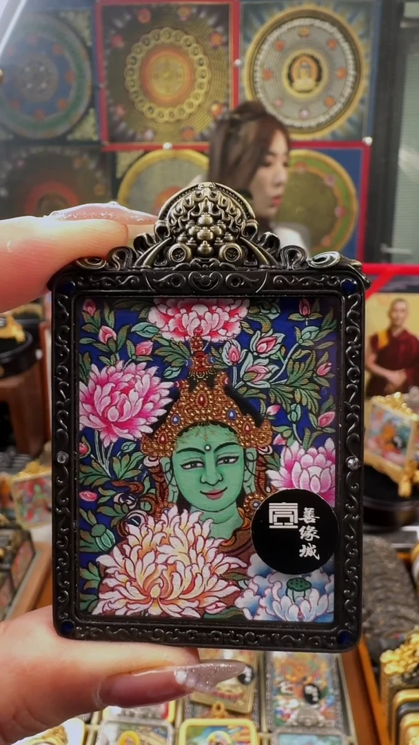 吊坠壹善缘城手绘唐卡绿度