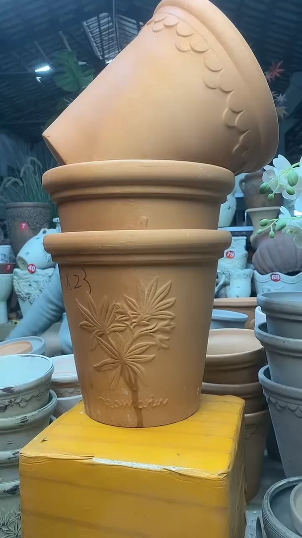 【闪购商品】缸3个25*23红陶巴洛克香草橄榄无托