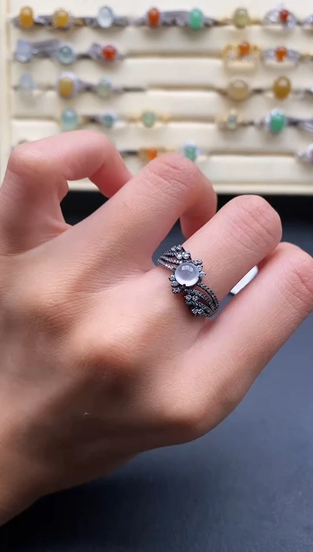 银S925镶嵌戒指翡翠333333+3