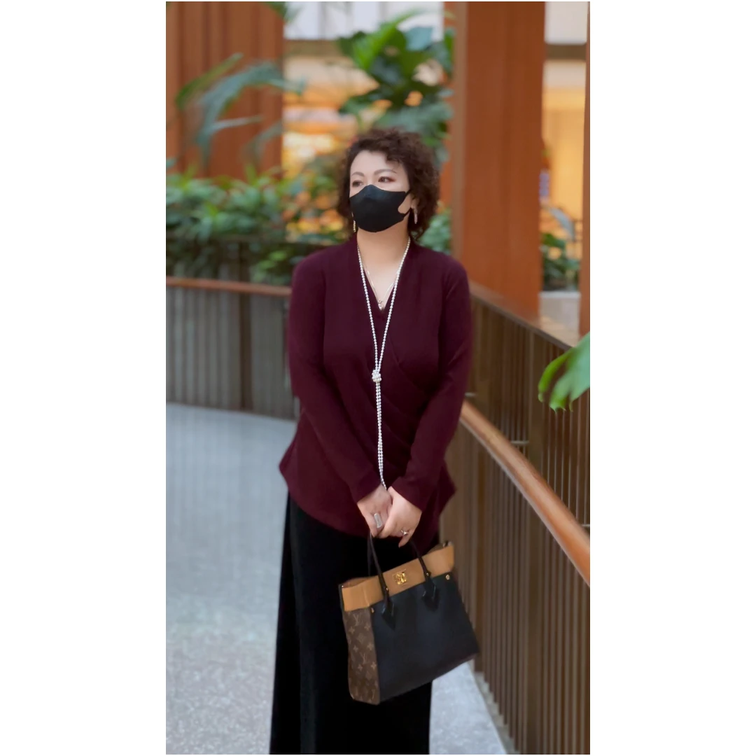 Juerun/觉闰【乌梅紫绒衫】蚕丝羊毛上衣秋冬加厚V领打底衫 5DT862