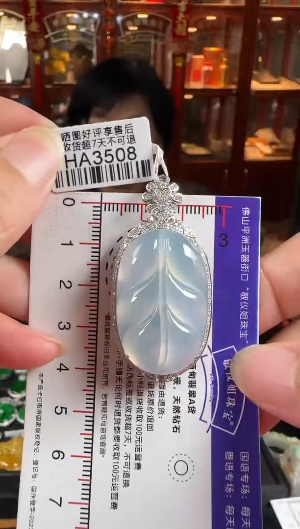 颈饰18K金镶嵌翡翠HA3508冰叶子