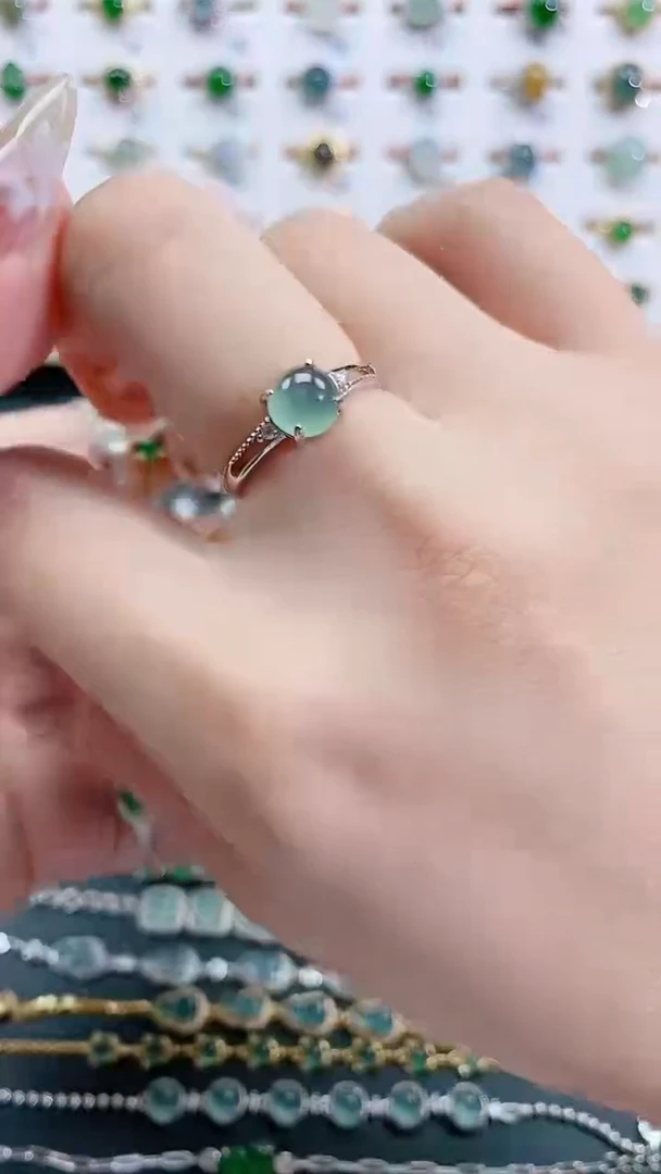 银S925镶嵌戒指翡翠天然翡翠天然翡翠