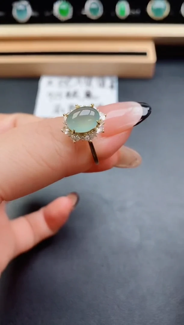 翡翠戒指银S925镶嵌5050