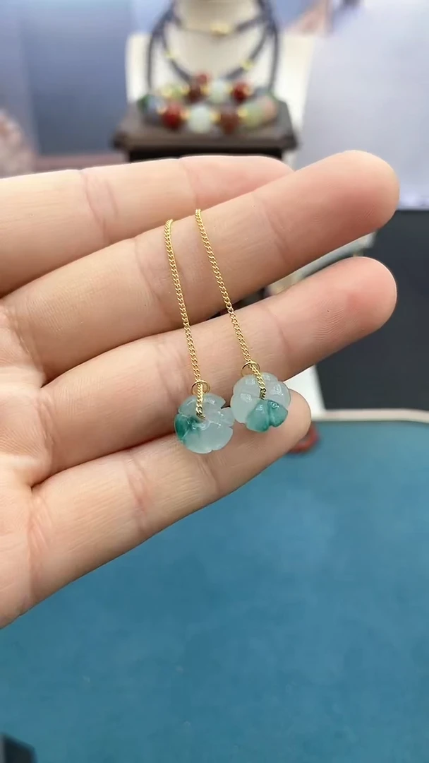 【闪购商品】翡翠耳饰14K金镶嵌南瓜耳线*飘花随机