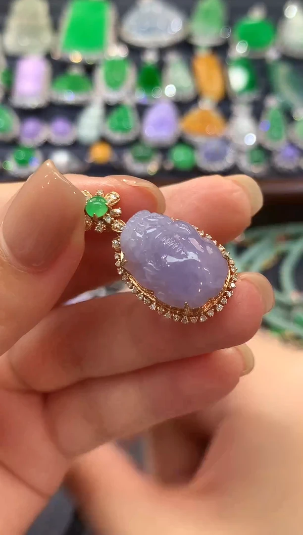 吊坠(不含链)18K金镶嵌翡翠95-吊坠