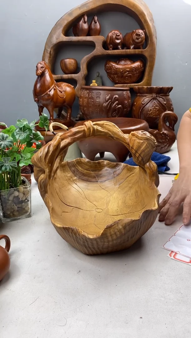 香樟木76大荷叶提篮/