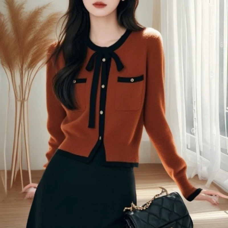 【时尚套装】春上新小香风时尚拼色针织衫高腰百搭半身裙X150+Q179