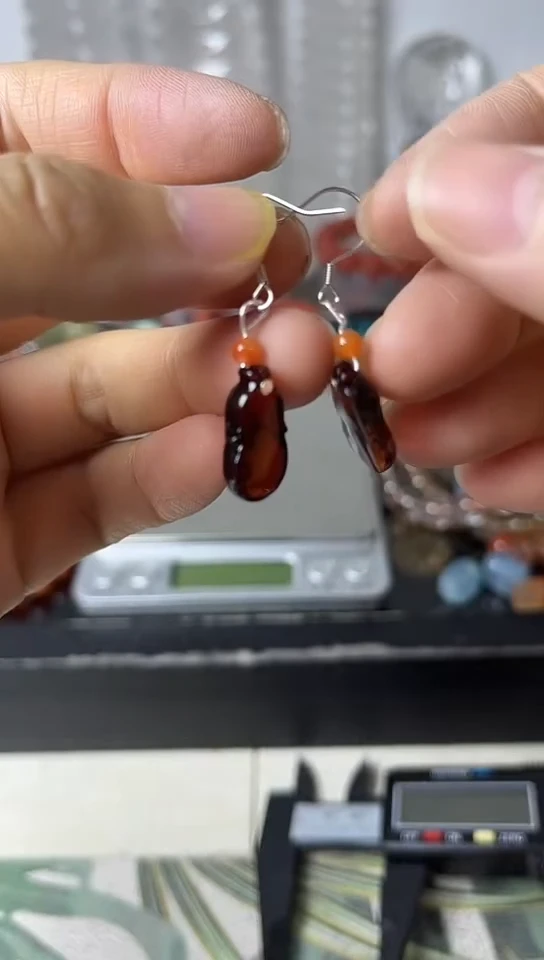 【闪购商品】琥珀耳饰银S925镶嵌矿坑