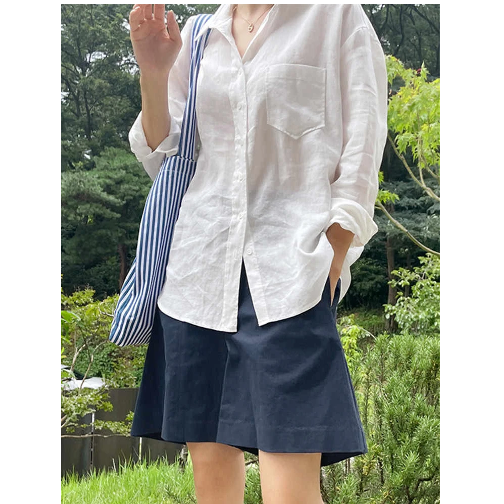 韩版白色衬衫女长袖薄款宽松外搭法式棉麻防晒衬衣休闲百搭上衣女