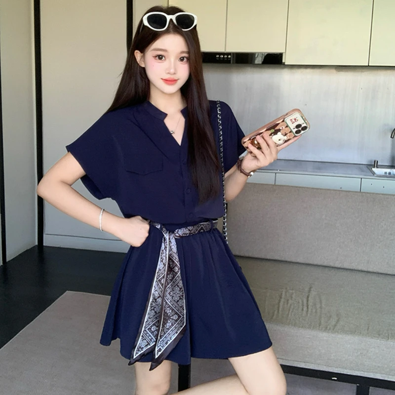 HH040大码夏季胖mm气质时尚套装洋气法式韩版两件套短袖显瘦套装