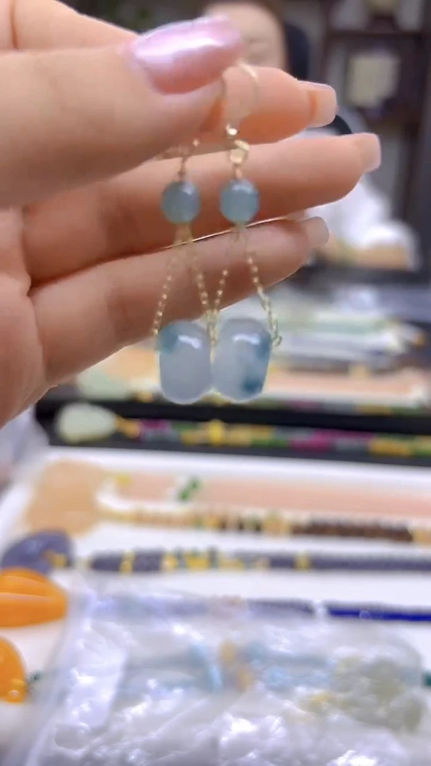 翡翠14K金镶嵌耳饰DIY款E764