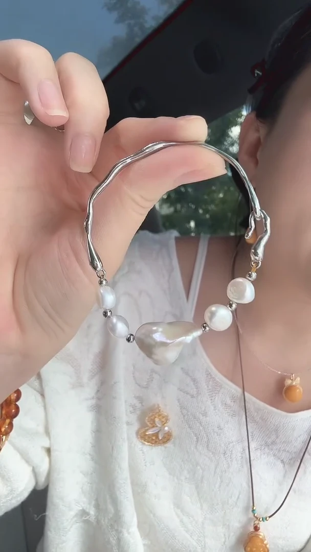 合金手镯淡水珍珠大巴洛克半镯