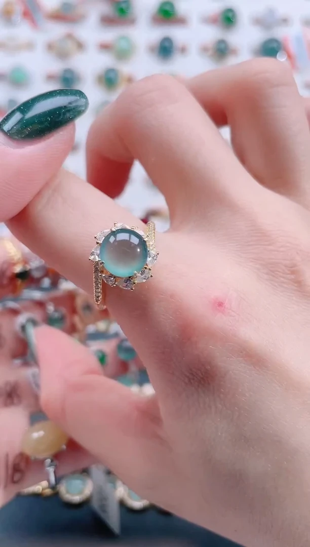 银S925镶嵌戒指翡翠天然翡翠