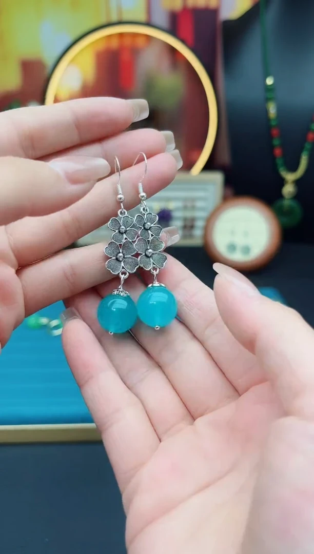 玛瑙/玉髓耳饰银S925镶嵌111000