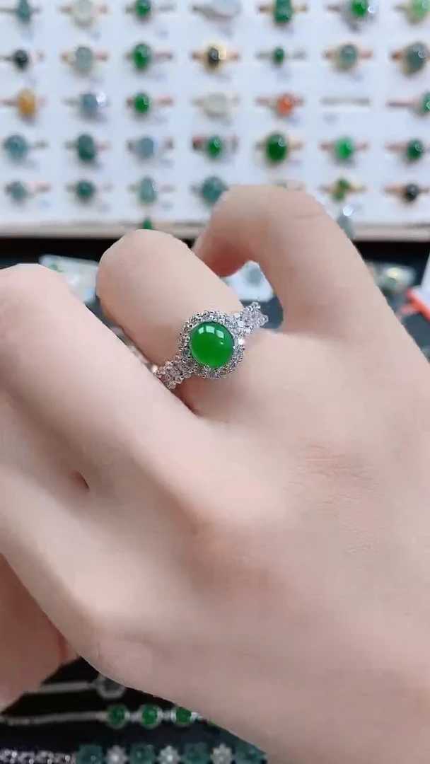 银S925镶嵌戒指翡翠天然翡翠