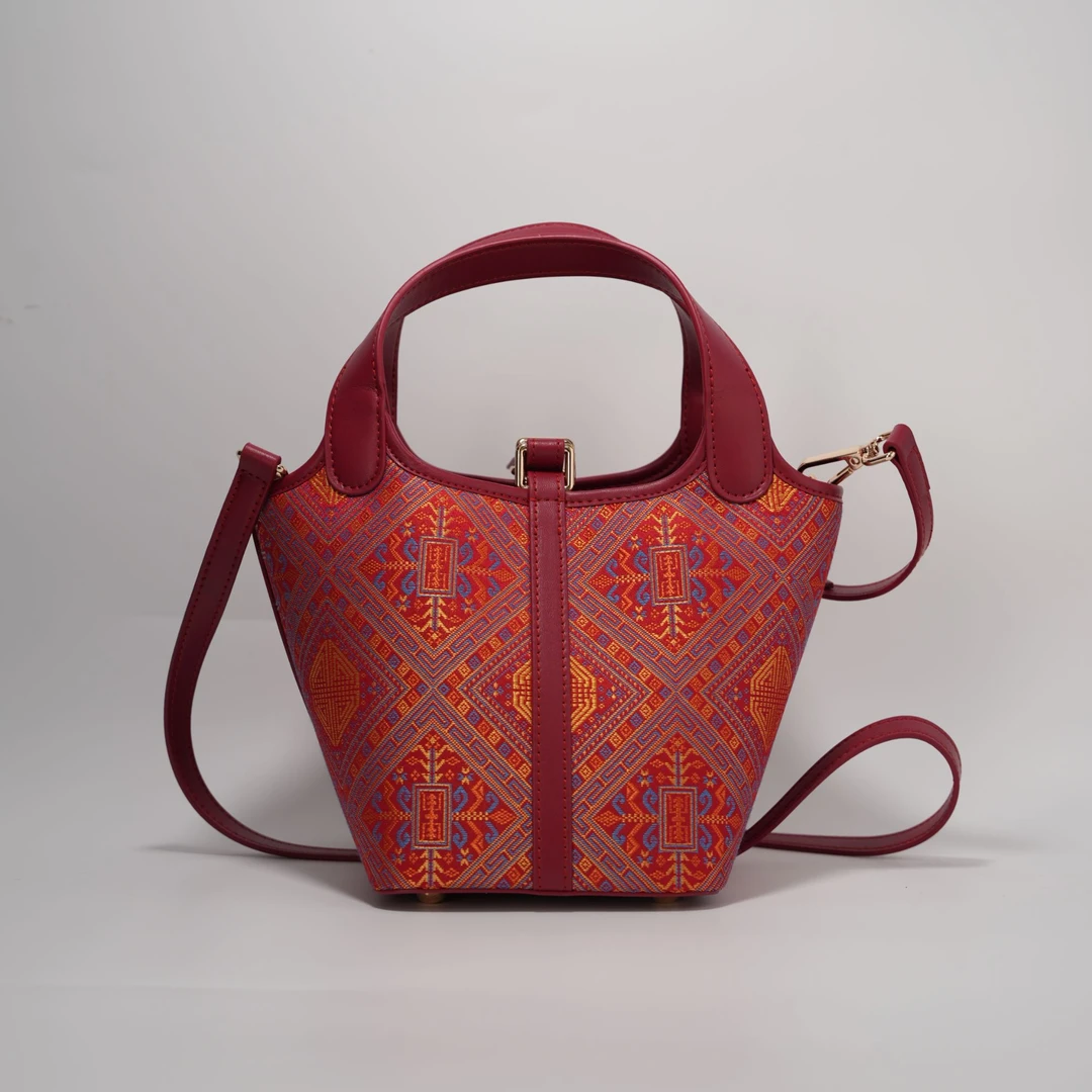 【万寿纹菜篮子包】菜篮子扣款时尚手提包包壮锦通勤风手提包手拎包