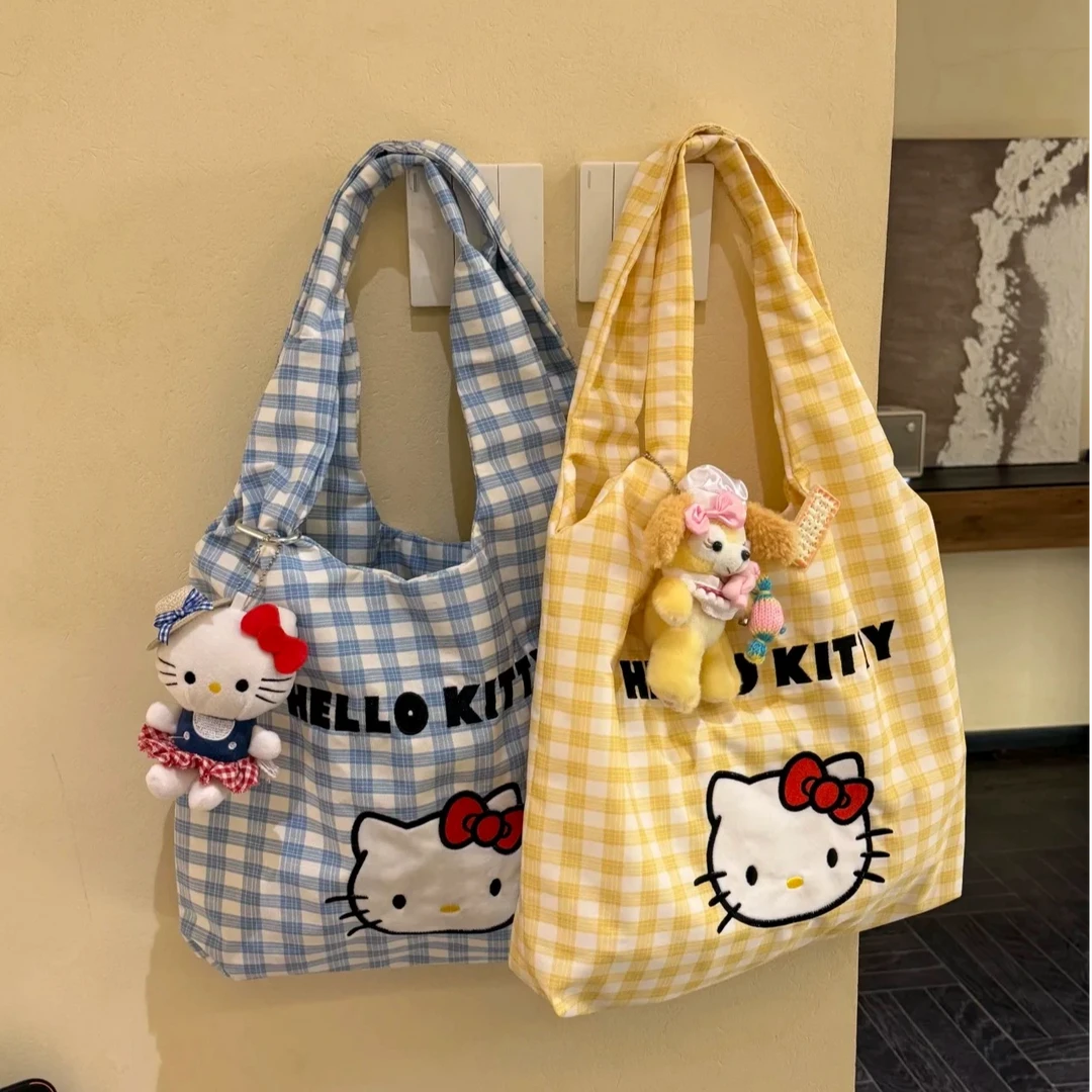 可爱HelloKitty刺绣帆布包包女2025新款韩系大容量单肩通勤托特包