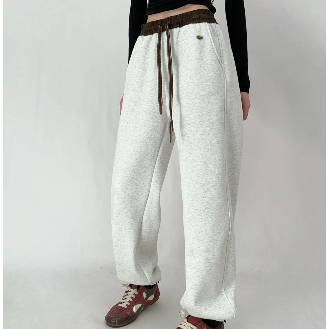 程程甄选  鸡蛋撞色腰加厚奥粒绒百搭显瘦束脚休闲裤7721