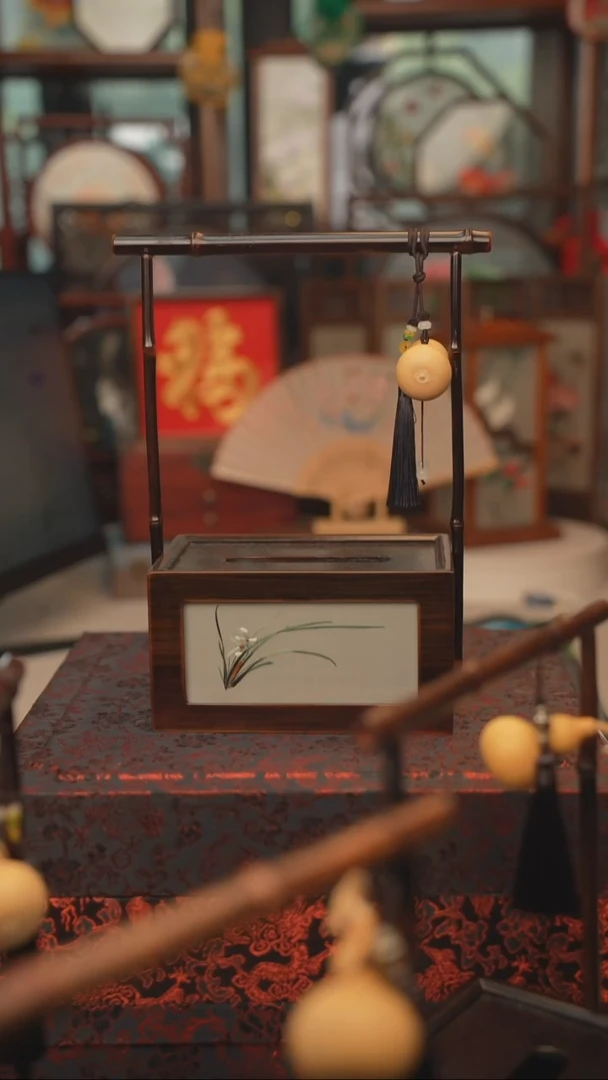 扇子纸巾盒 紫竹手柄 宽度18CM 高度30CM