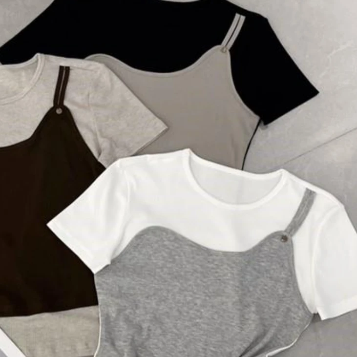 DEZI宝藏衣橱假两件收腰夏季舒适女T恤HD60108066