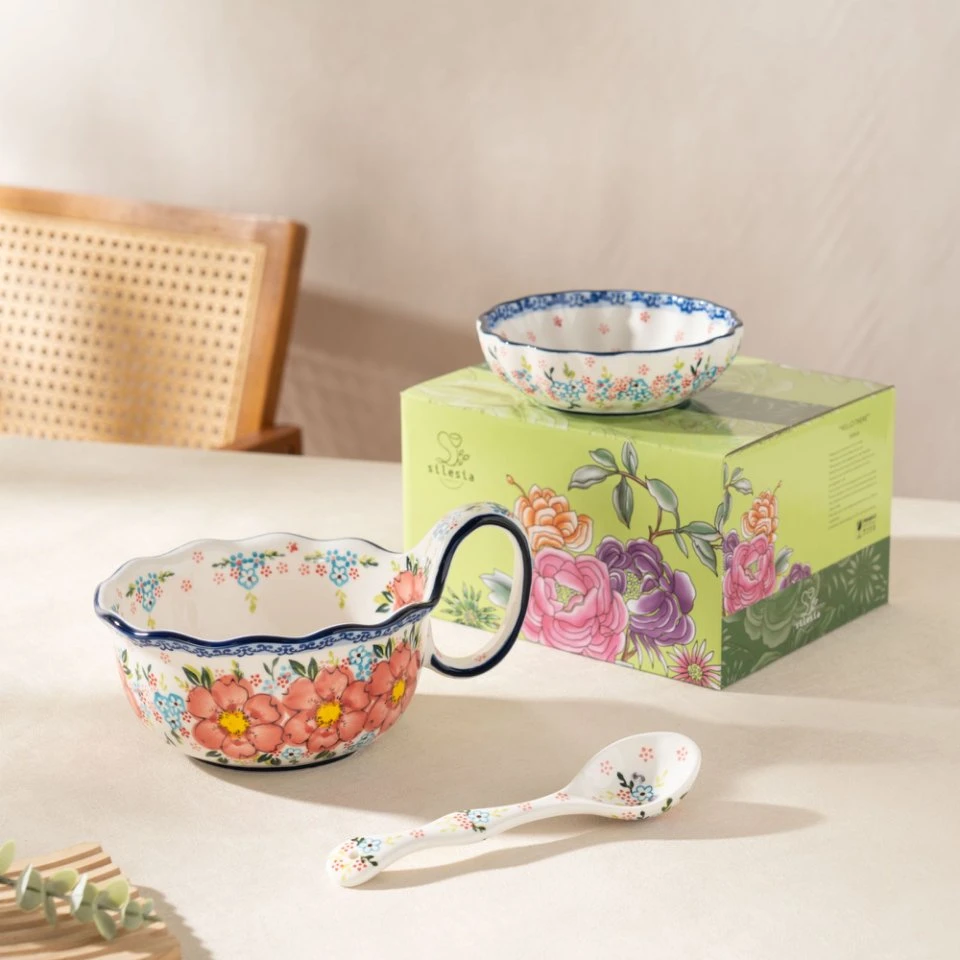 【西里西亚】手绘黛玉1000ml曲把碗三件套