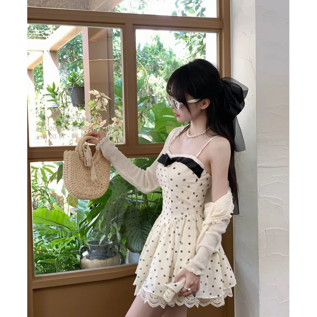 【QIANJIN】"波波甜心"法式波点吊带连衣裙春夏纯欲公主裙QL8634