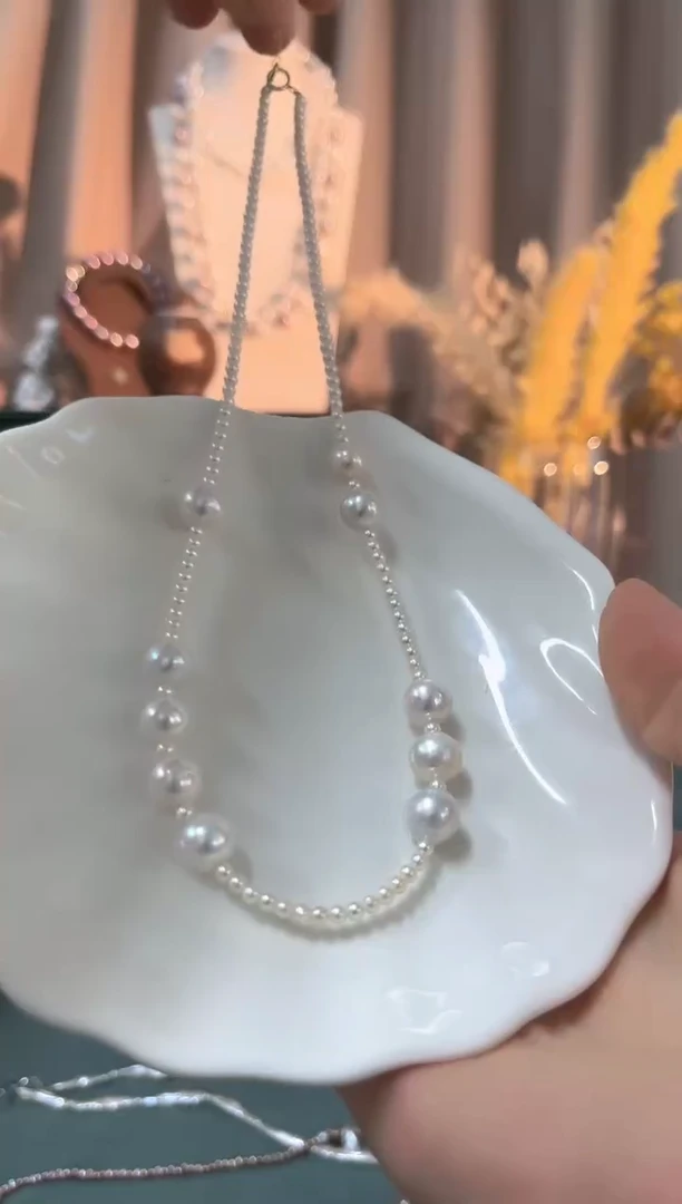 颈饰银S925镶嵌淡水珍珠小香风设计项链福利款