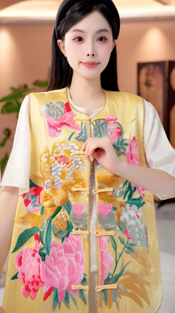 [牡丹]H6191初夏南油档口国潮新中式重工刺绣百搭马甲-甜甜